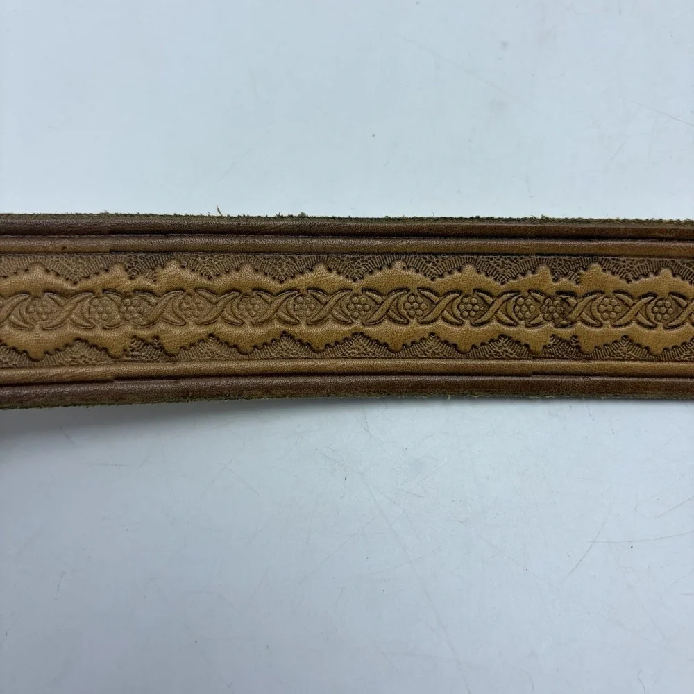 Vintage Tooled Leather Belt Mens 40 Western Brown Hippie Quality